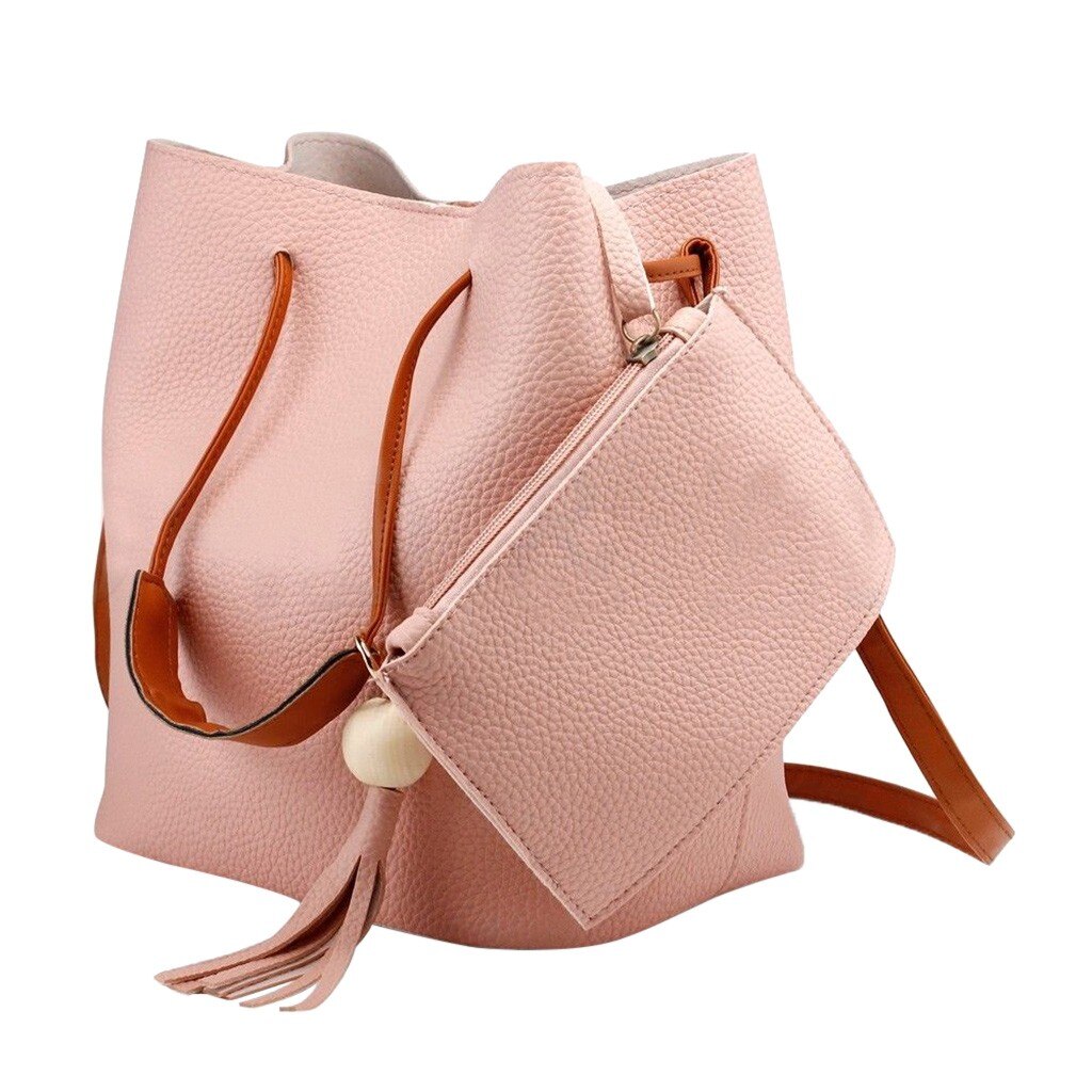 modernos Bolso tipo cubeta para mujer bolso bandolera con borlas de gran capacidad bolso de hombro Retro Simple bolso: Rosa