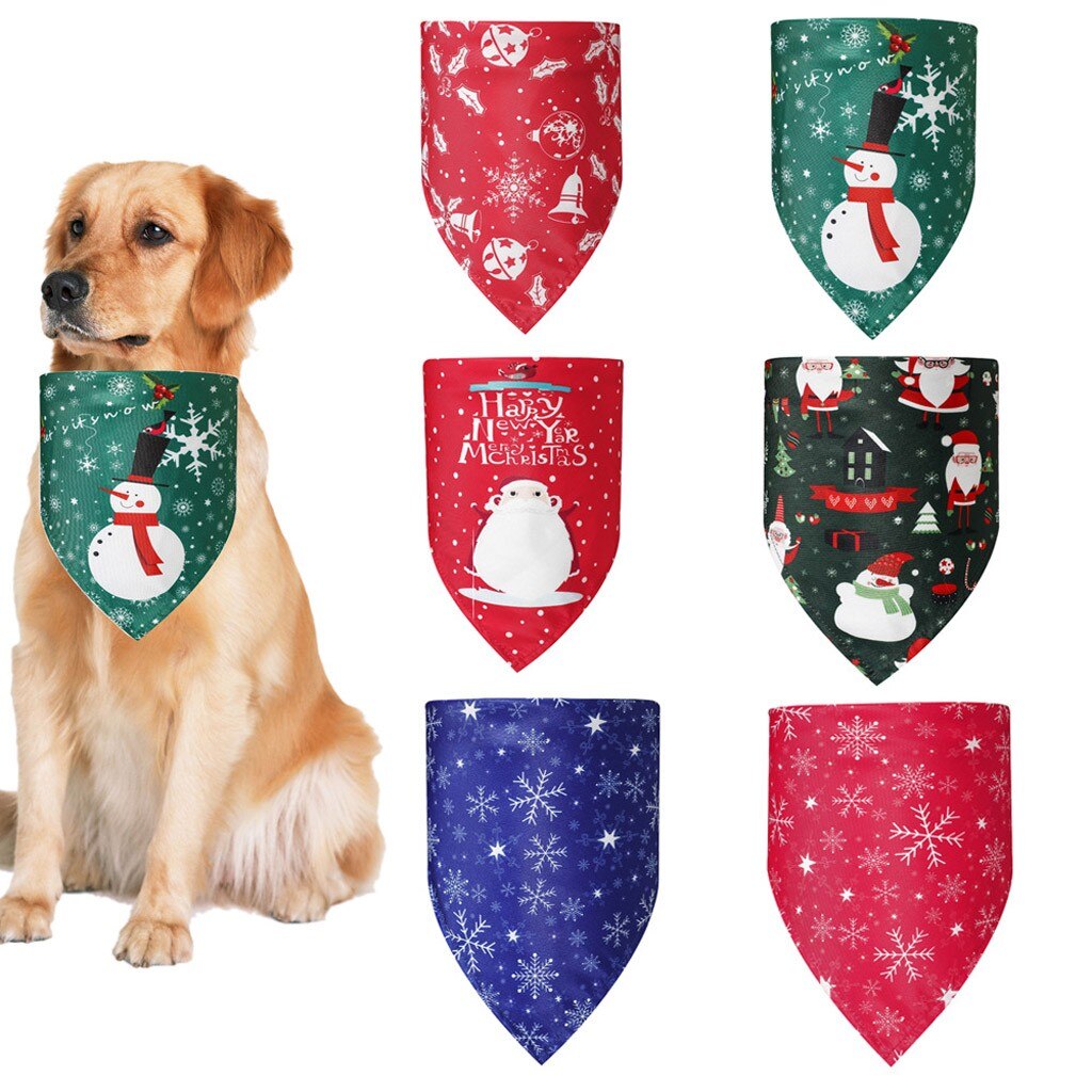 Noël animal de compagnie foulard salive serviette rouge vert Santa renne rayé de noël bavoirs écharpe collier pour petits grands chiens #3
