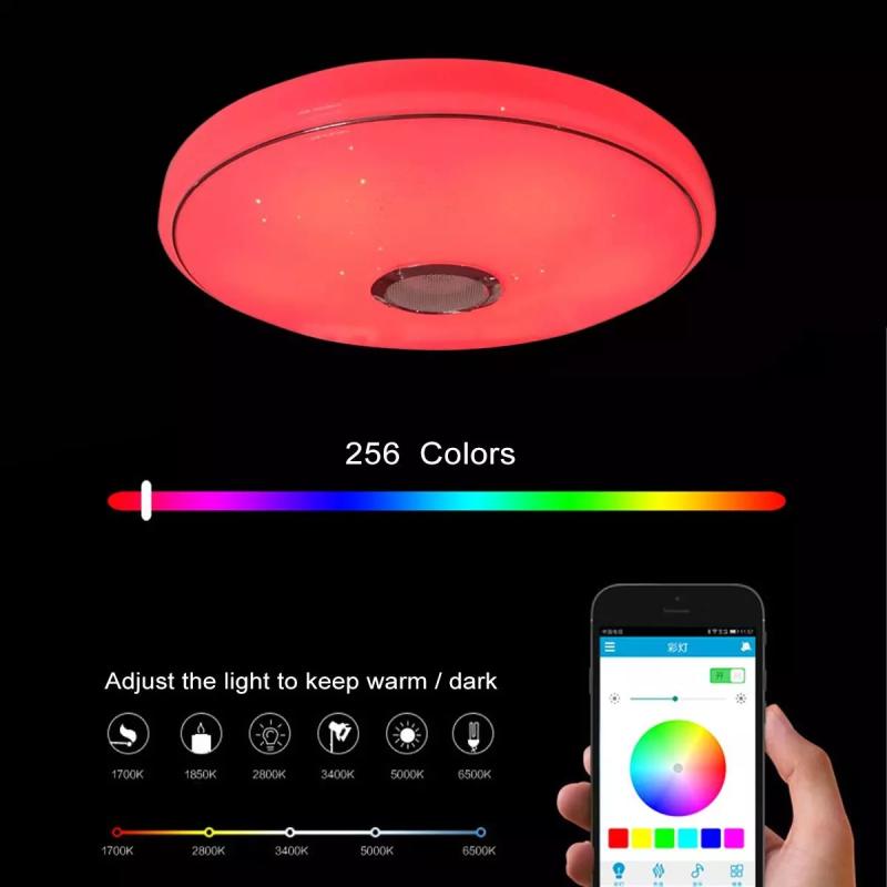 LED Wireless for Bluetooth Speaker Loundspeaker Player RGB Dimmable Ceiling Light Panel Lamp with APP + Remote Control Bedroom