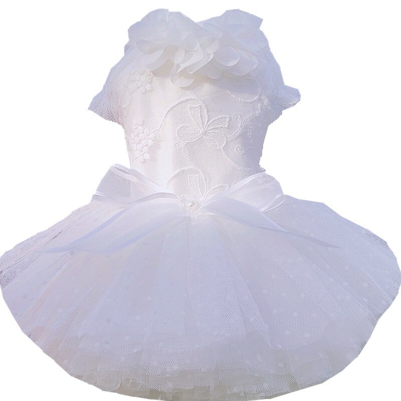 Suknia ślubna dla psa letnie ubranie dla psa ubrania dla psa spódniczka dla szczeniaka Yorkshire maltańnarty pomorski pudel Bichon kostium dla zwierząt sukienki dla psów: biały / L