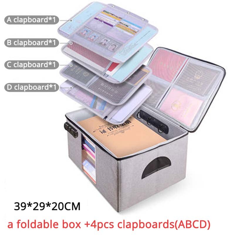 Hard Foldable Detachable Document Storage Bag Box Multifunction File Box Bag Large Capacity Document Orgnizer: grey