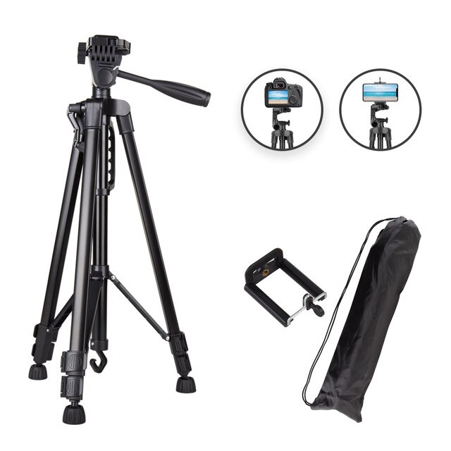 Universal Camera stand 50-140 cm Tripod for Phone Canon DSLR Camcorder Outdoors photography Stands Aluminum Travel Tripode Para: Black