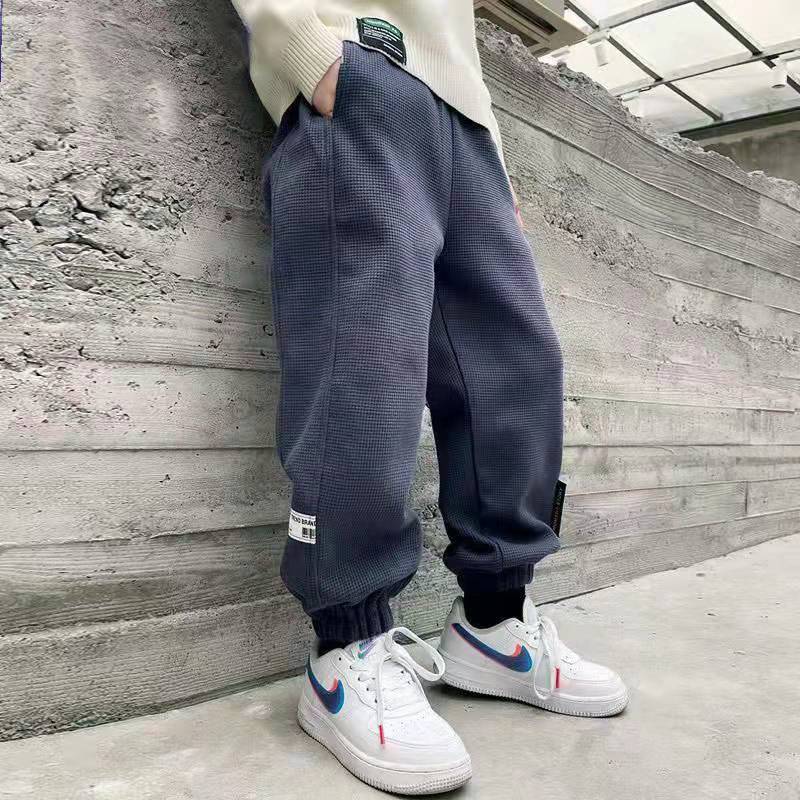 Boy Pants Children's Spring Autumn Letter Embossing Textured Knit Ankle-Tied Trousers Kids Clothing Child Pants Boys