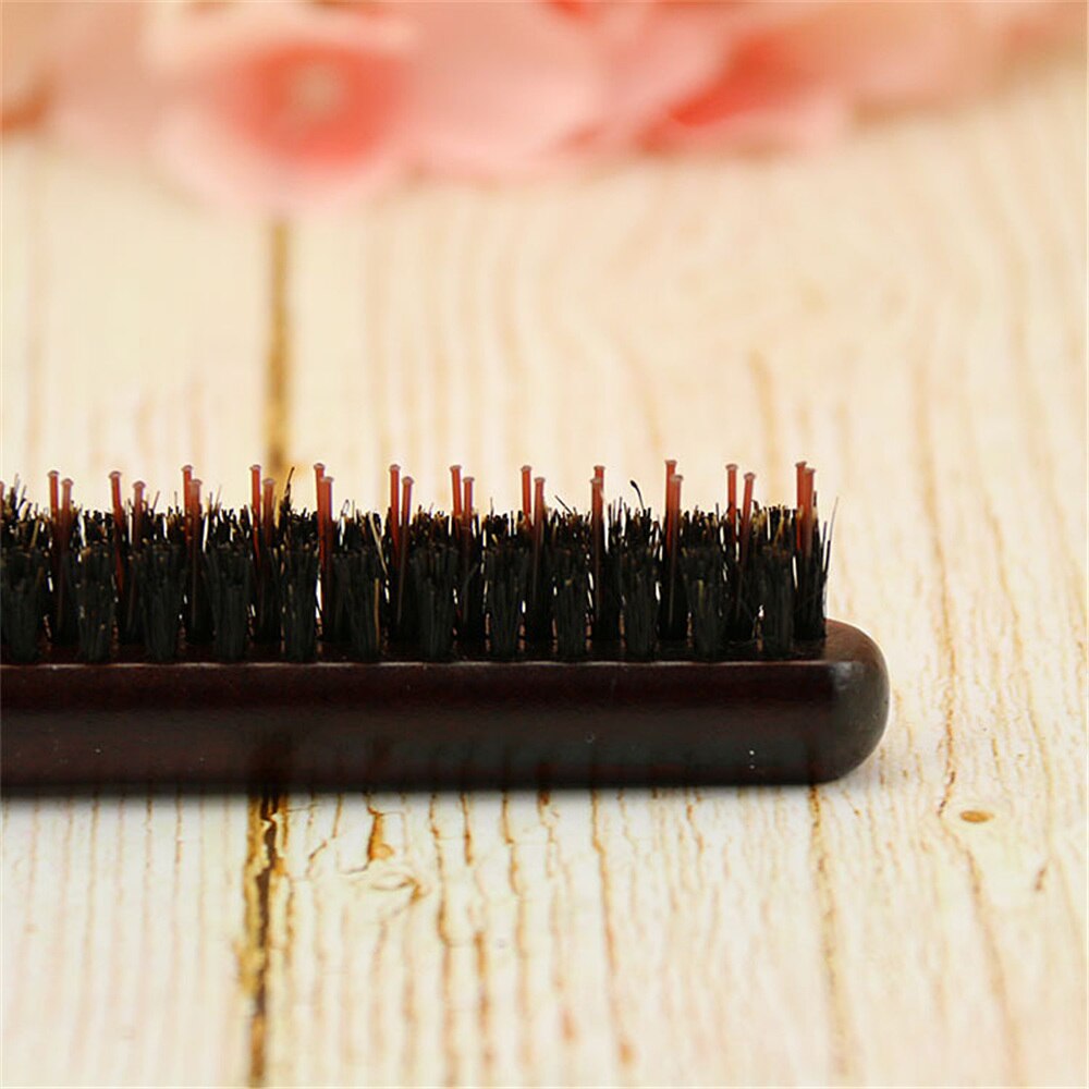 Houten Handvat Haar Kam Natuurlijke Varkenshaar Borstel Pluizige Fijne Handvat Kam Kappers Kapper Hair Styling Tool: Toothed