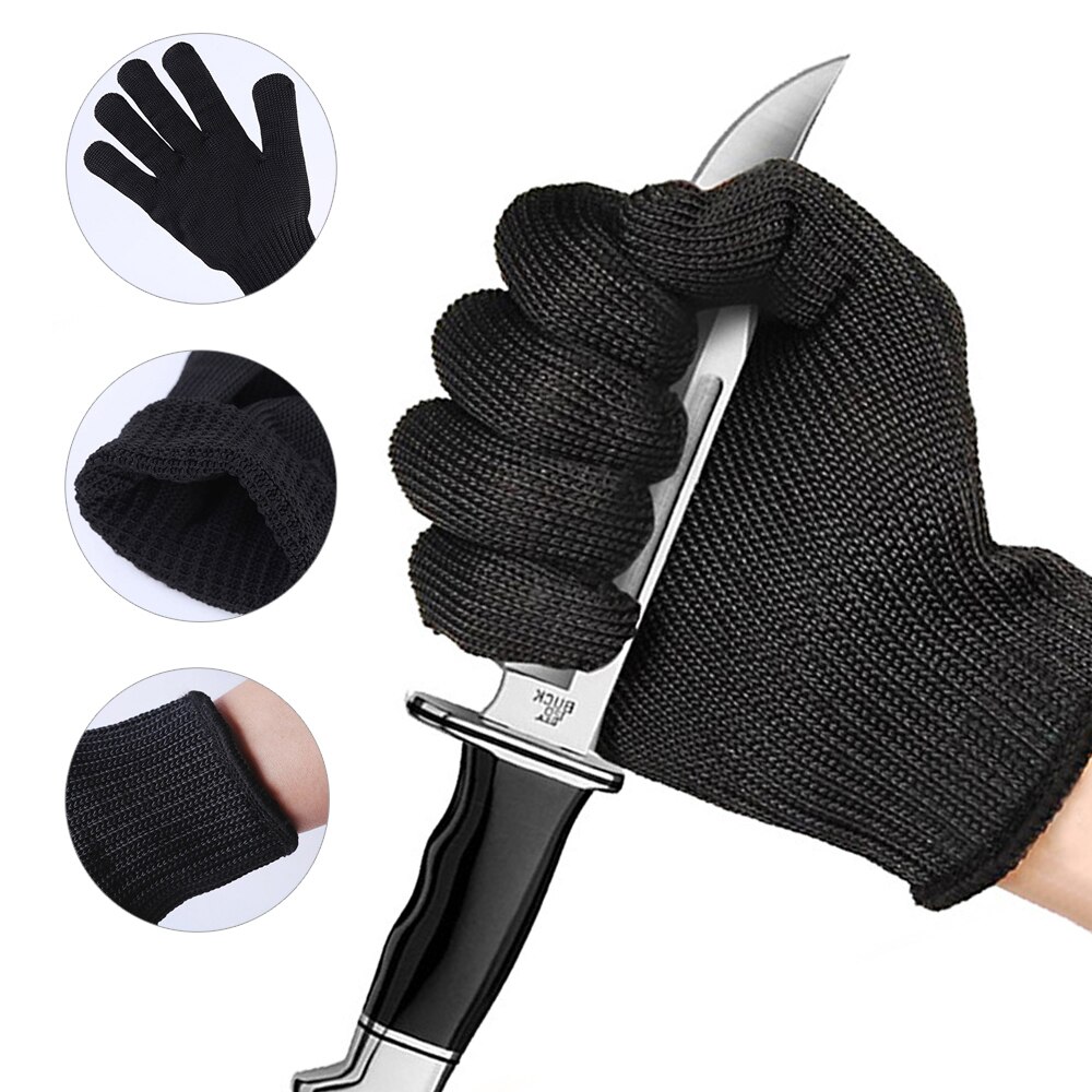 Black Metal Anti-Cut Gloves Level 5 Stainless Steel Wire Safety Kitchen Butcher Working Gloves Cut Fish Meat Protection Fingers
