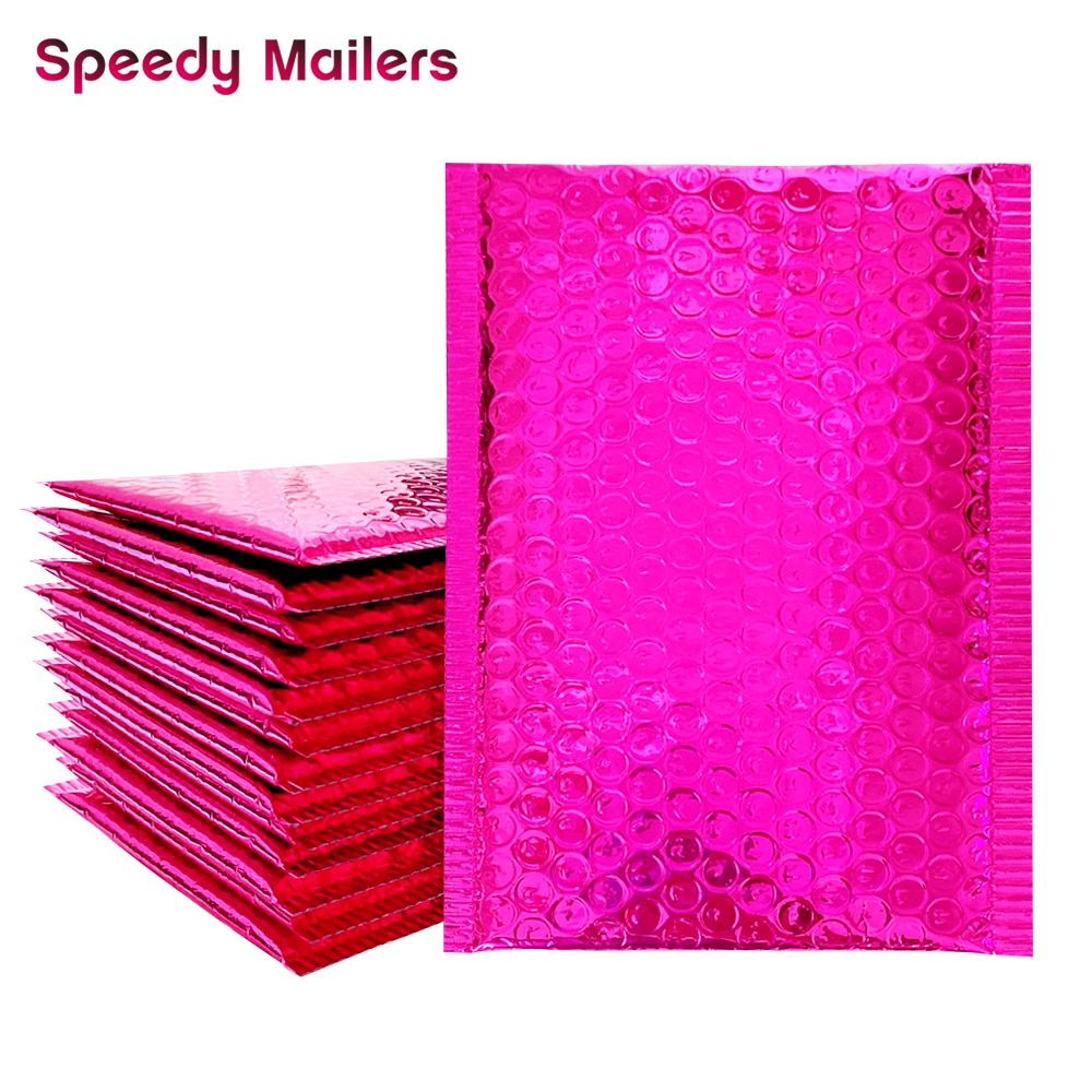 10pcs Rose Pink Foil Bubble Bags Metallic Bubble Mailers Aluminized Postal Bags Wedding Packaging Padded Envelopes