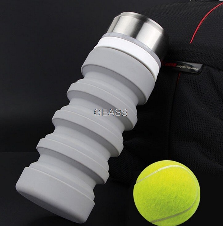 Silikonefoldende udendørs sportsflaske bærbar sammenklappelig teleskopflaske 400ml glasflasker: Grå