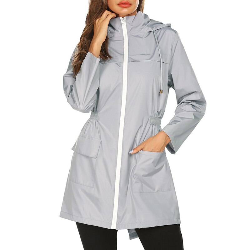 frauen Wasserdicht Mit Kapuze Jacke Outdoor Wandern Kleidung Leichte Regenmantel Für Frauen Lange Sport Jacke Outwear: gray / S