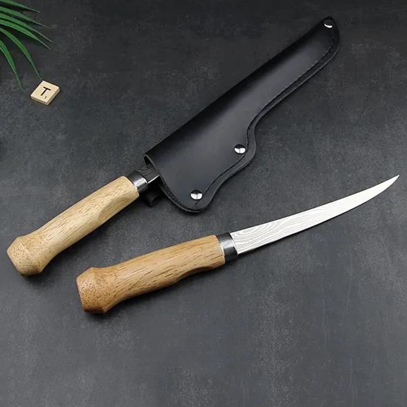 Sharp Stainless Steel Fishing Knife Sushi Knife Kitchen Fish Meat Bone Fruit Vegetables Cutting Tool with Knife Cover Sharpener