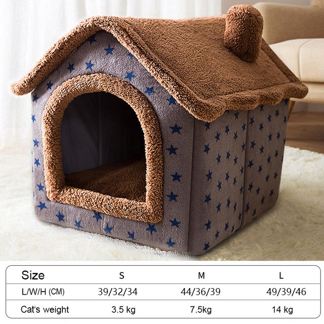 Casa para gatos, cama para mascotas, casa para perros para las cuatro estaciones, cálida, lavable, antideslizante, accesorios para gatos, suministros para perros cama perro casa para perro cama casita para perro pequeñ: Coffee / M 44x36x39