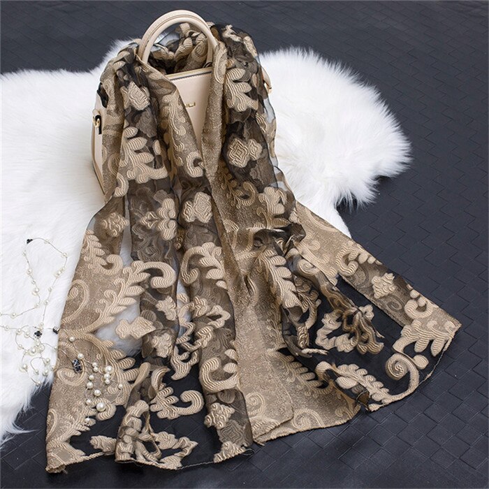 die Seide schal frauen sommer brise leichte schier schals und wickelt bandana Strand Organza Blick spitze hohl schals fo damen