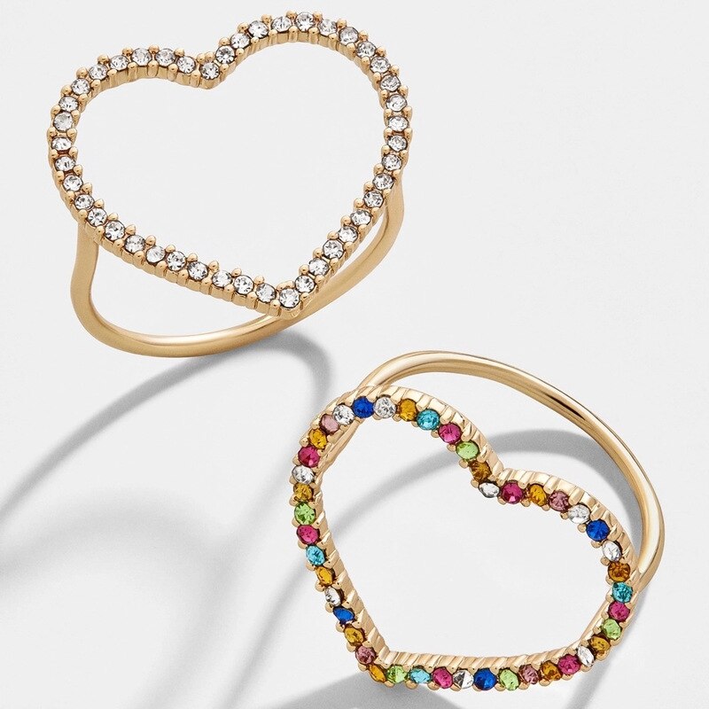 Paar Ringen Grote Hart Geometrie Gouden Ringen Romantische Kleurrijke Strass Ringen Voor Vrouwen Partij Bruiloft Sieraden