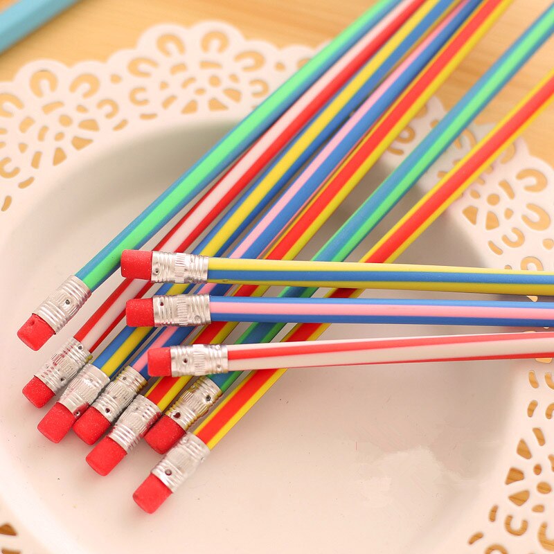 60pcs/lot Cute Colorful Bendy Flexible Soft Pencil with Eraser Writing Office School Supplies Stationery For Kids 29.5CM