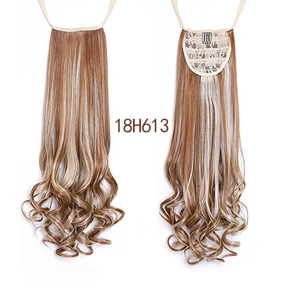 HUAYA 22 Inch Synthetic Long Curly Ponytail Clip In Hair Extensions Tail on False Hair Black Blonde Brown Pony Tail Hairpieces: 006-18H613
