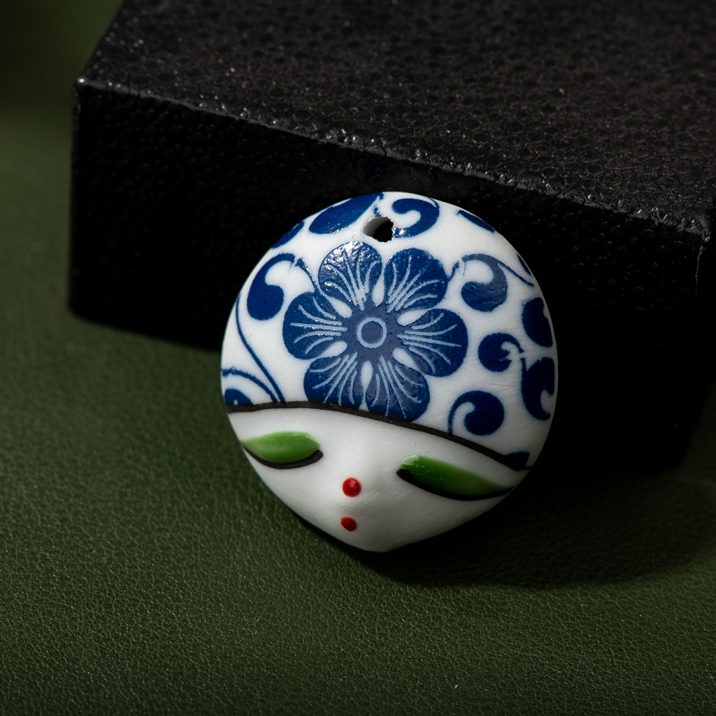 Ciondolo in ceramica per il viso dipinto a mano blu e bianco Vintage ▾ porcellana bianca ad alta temperatura accessori fai da te perline Z015: nero