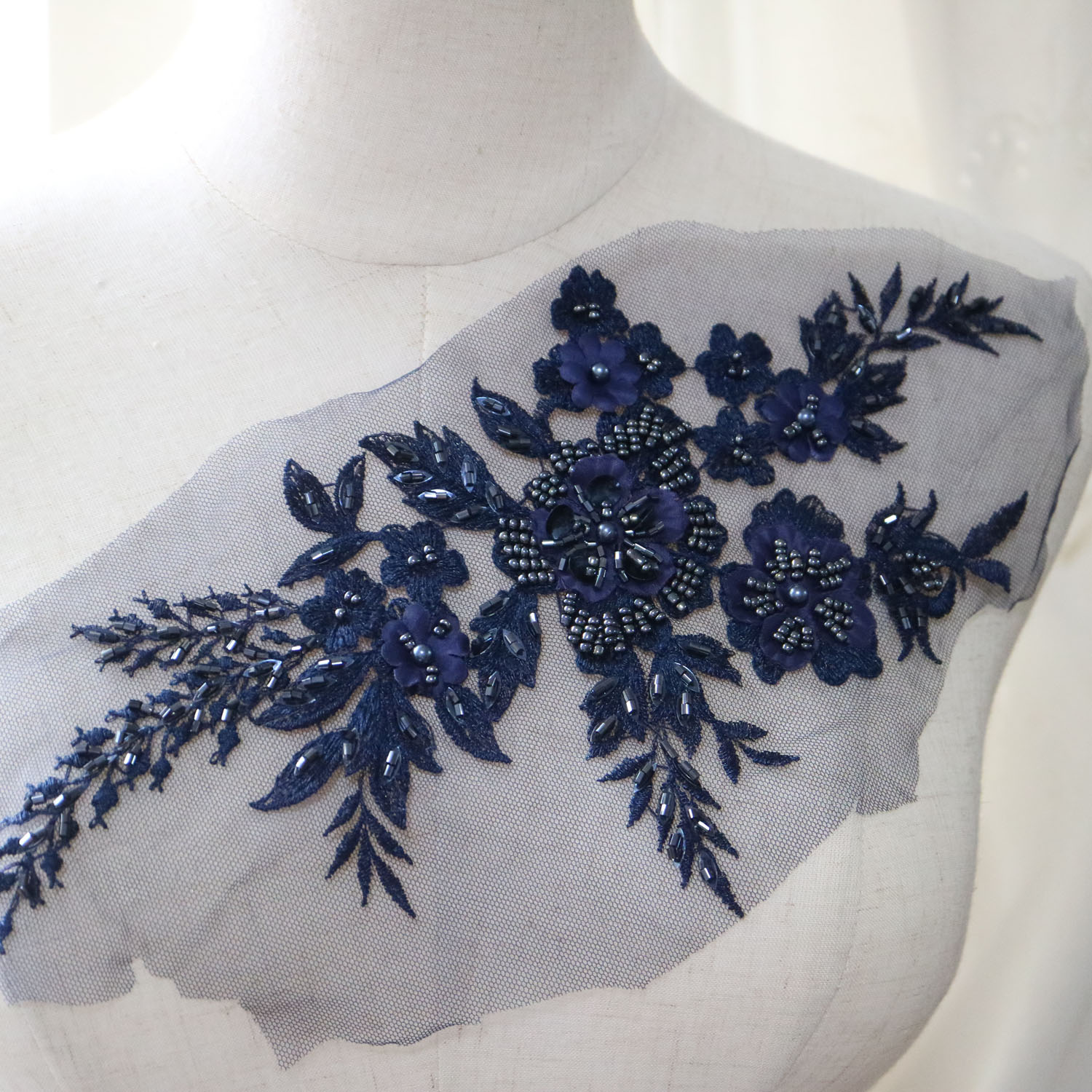 Perler broderi blomster blonder applikationer til brudekjole blå broderede blomsterlapper til tøj store perches