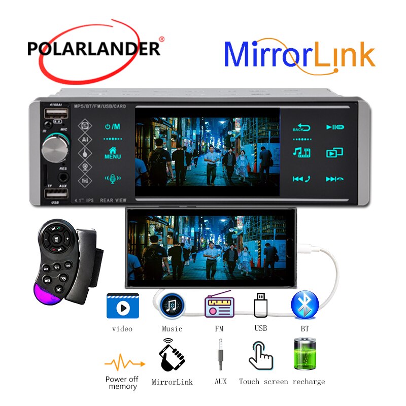 5.1 Inch 1 Din MP5 Auto Radio Kleurrijke Verlichting 12V Usb Aux Bluetooth Handsfree Bellen Ondersteuning Ai rm Rmvb MP3 Wma 720P 4 Kanalen: 4168A with control