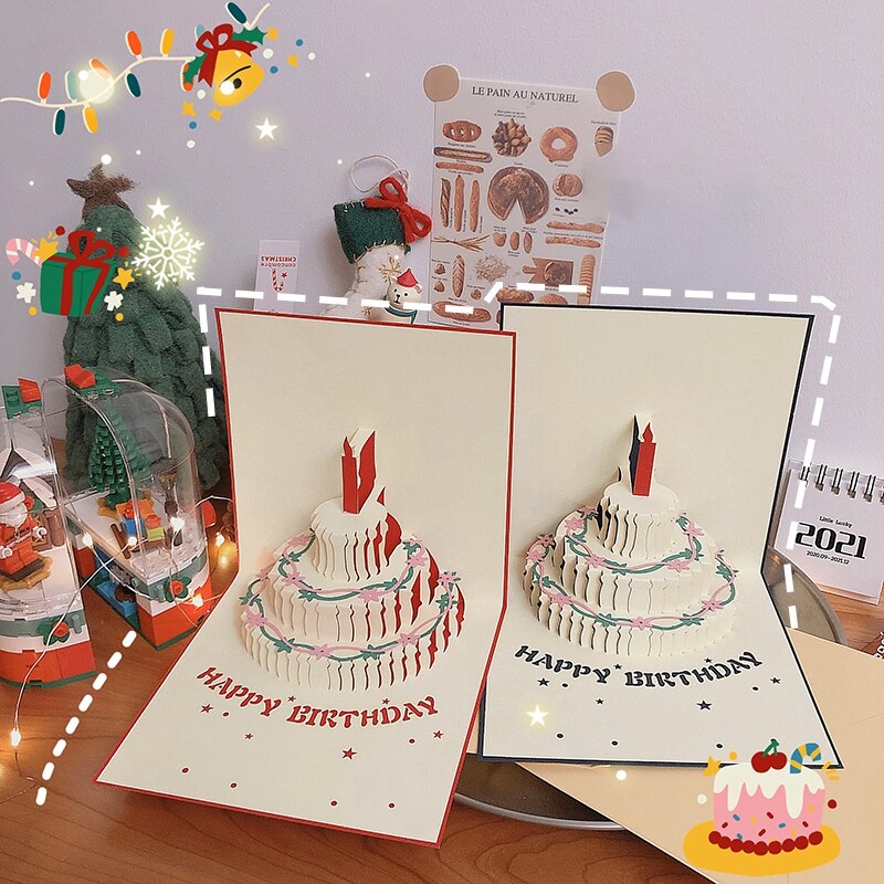 Happy Birthday Card for Kids 3D Up Greeting Cards Christmas Valentine' Day Birthday Party Postcards with Envelope