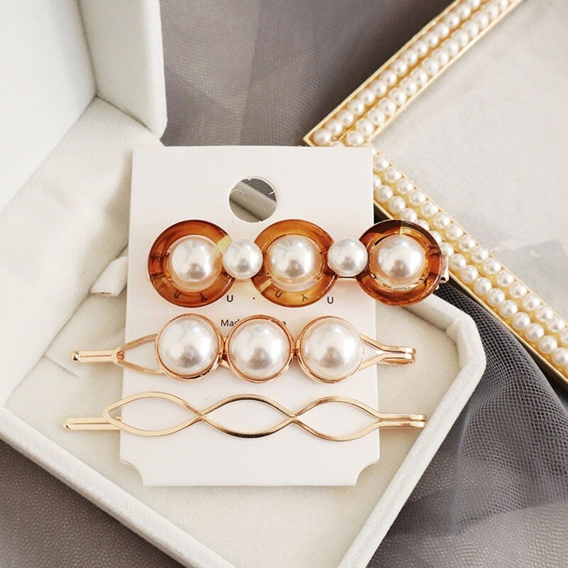 3PCS Korea Vintage Zoete Parel Haarspeldjes Parels Haarspelden Geometrische Bloem Barrett Vrouwen Haaraccessoires Hairgrip: 2