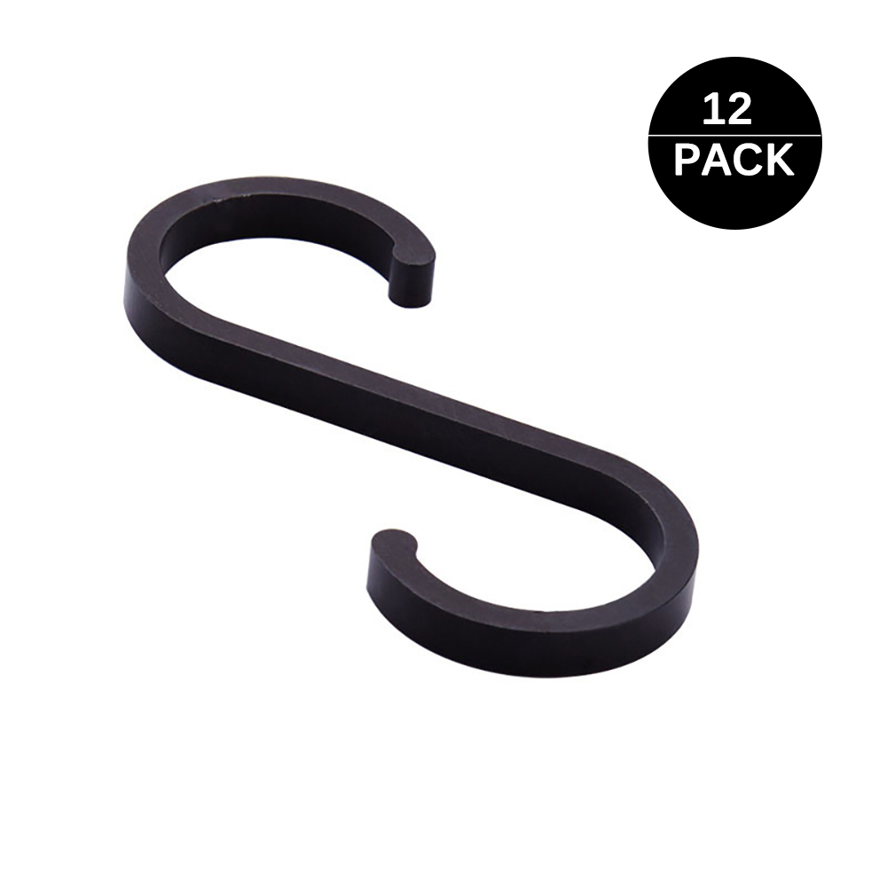 Colgador de puerta con forma de 12 Uds. En forma de S para armario, ahorro de espacio, colgador de ropa, potente espacio de aluminio para carne, casa de cocina, olla, percha para bandeja: black
