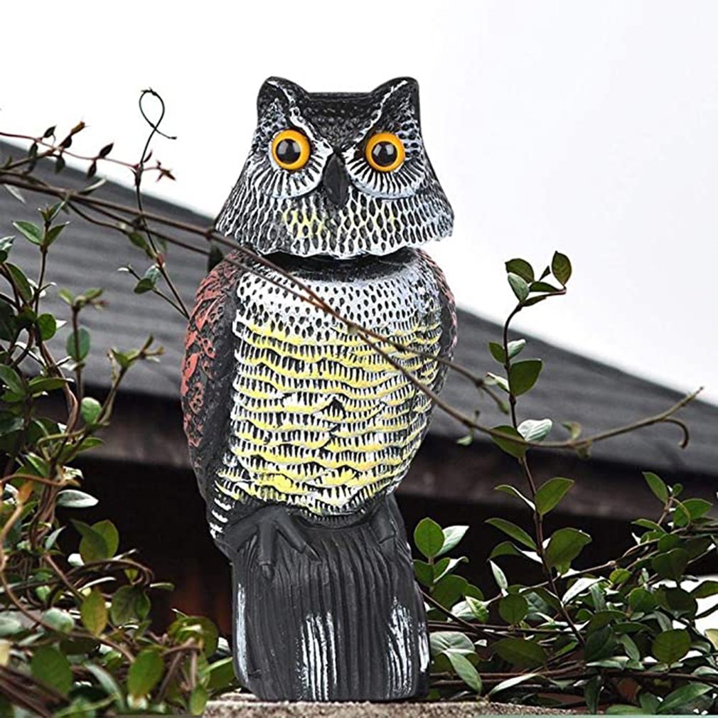 Realistic Bird Scarer Rotating Head Sound Owl Prowler Decoy Protection Repellent Pest Control Scarecrow Garden Yard