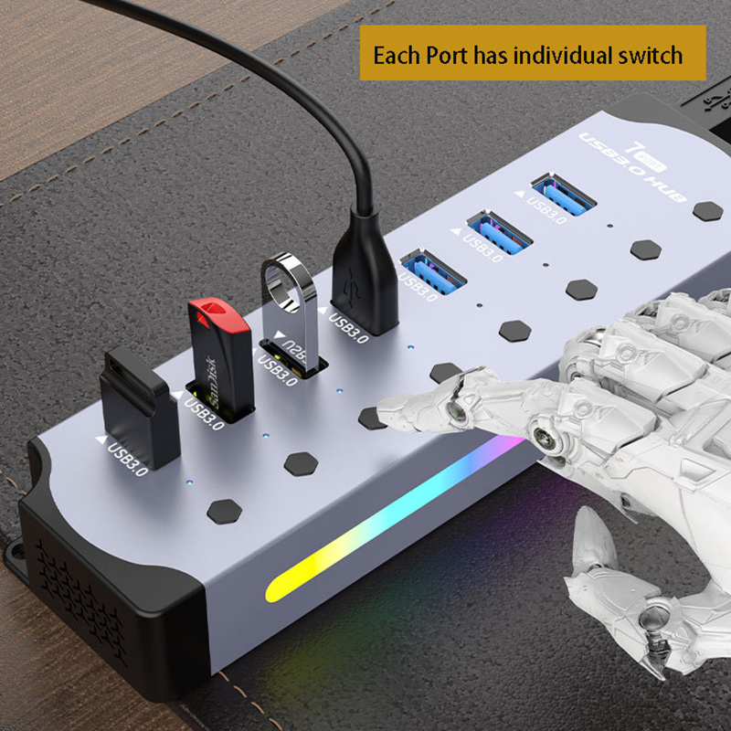 4-7 portów USB 3.0 HUB Aluminiowy konwerter przewodów RGB Stacja dokująca z przełącznikiem do laptopa Akcesoria komputerowe