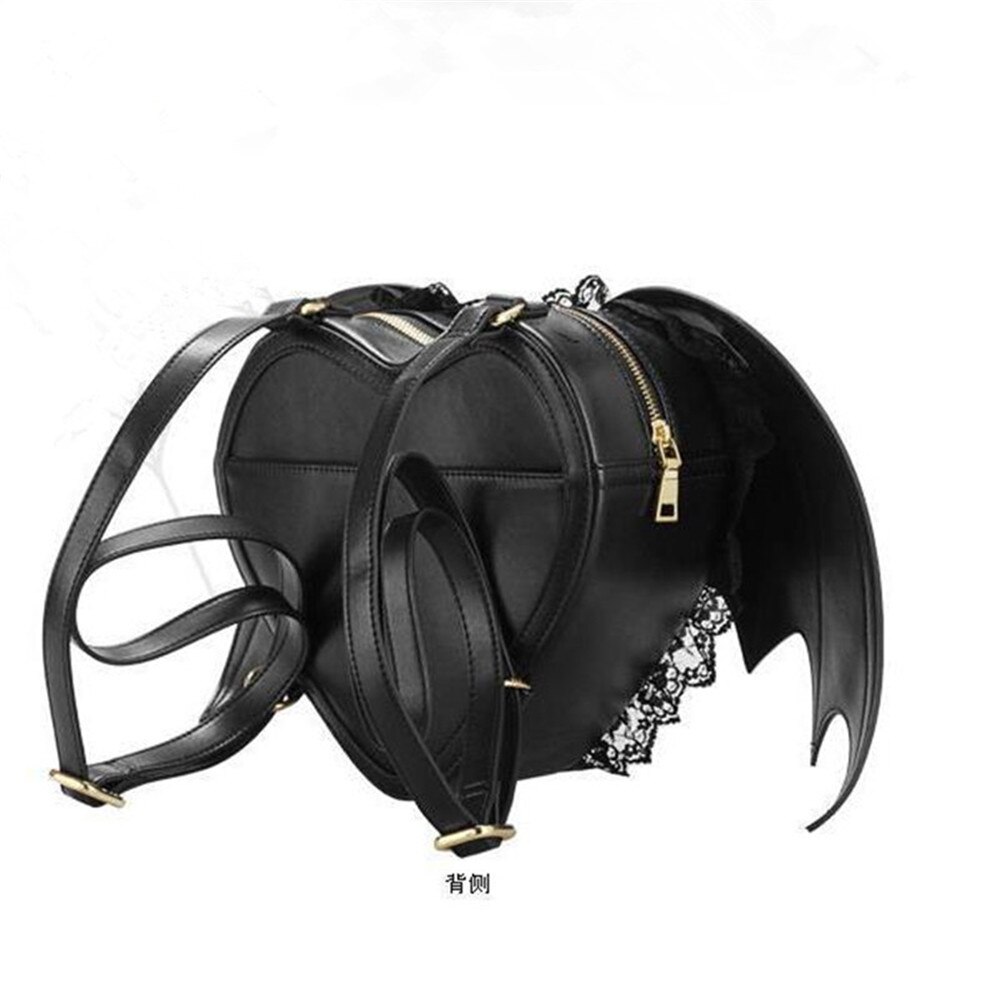Mochila escolar con alas de murciélago para mujer, morral femenino estilo diablo Punk, color negro,