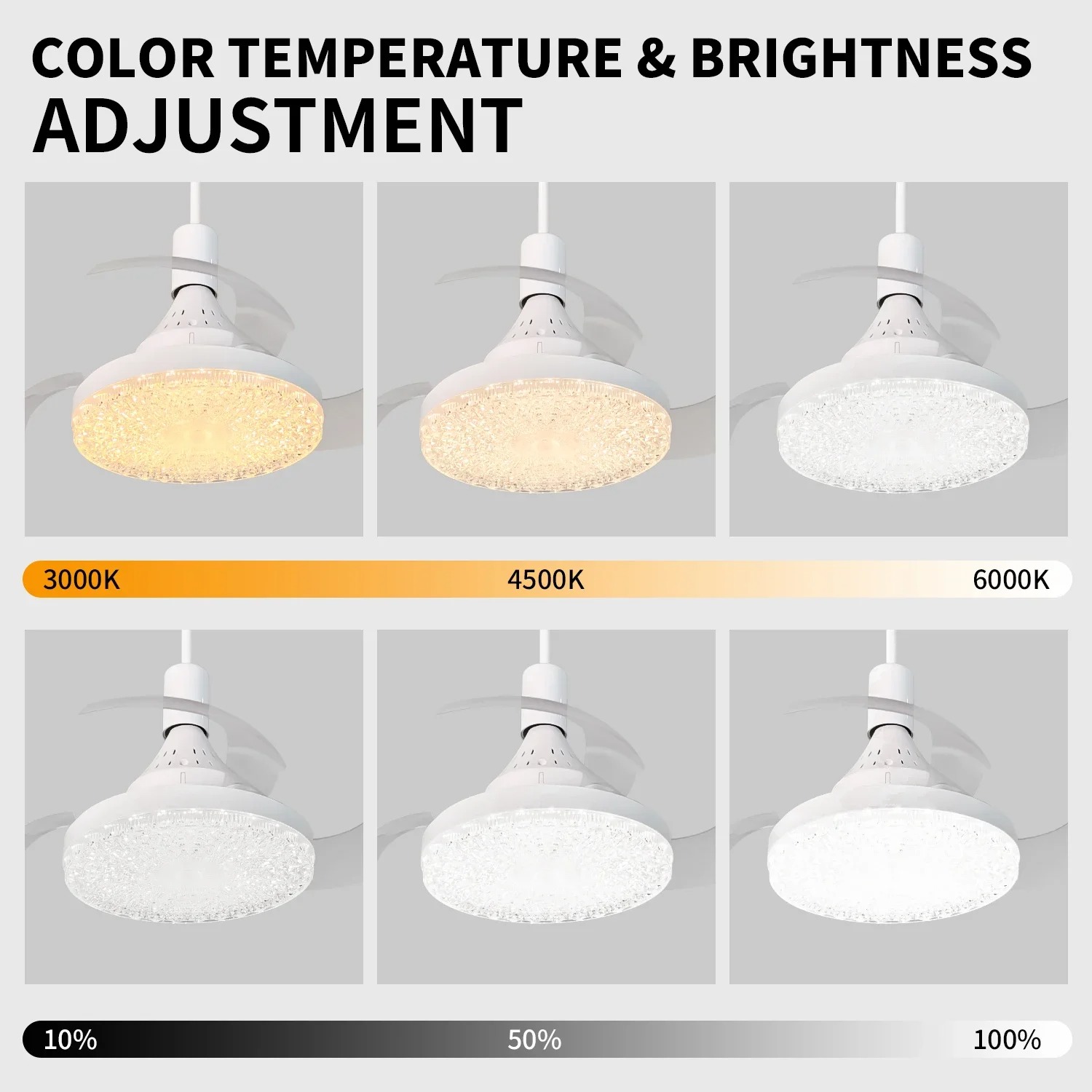 Ceiling Fan Light Retractable Blades Fans Crystal Lampshade APP and Remote Control Fans Light Modern and Simple Bedroom Lighting