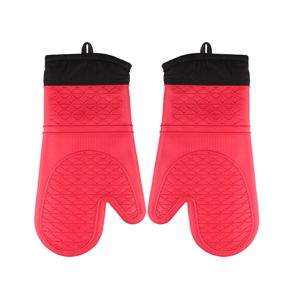 Silicone Baking Gloves High Temperture Gloves Thickened Cotton Silicone Microwave Oven Gloves Kitchen Slip-Proof Gloves: Red