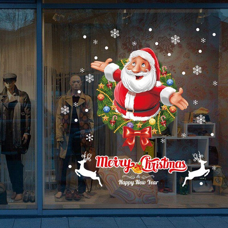 Merry Christmas Santa Claus Room Wall Sticker Mural Decor Decal Removable Christmas Window Stickers