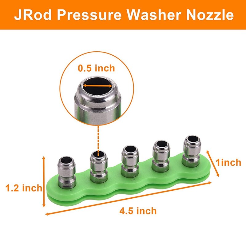 JRod Pressure Washer Nozzle, Power Washer Nozzle Tips 1/4 Inch Quick Connector, 5 Way J-Rod High Pressure Nozzle