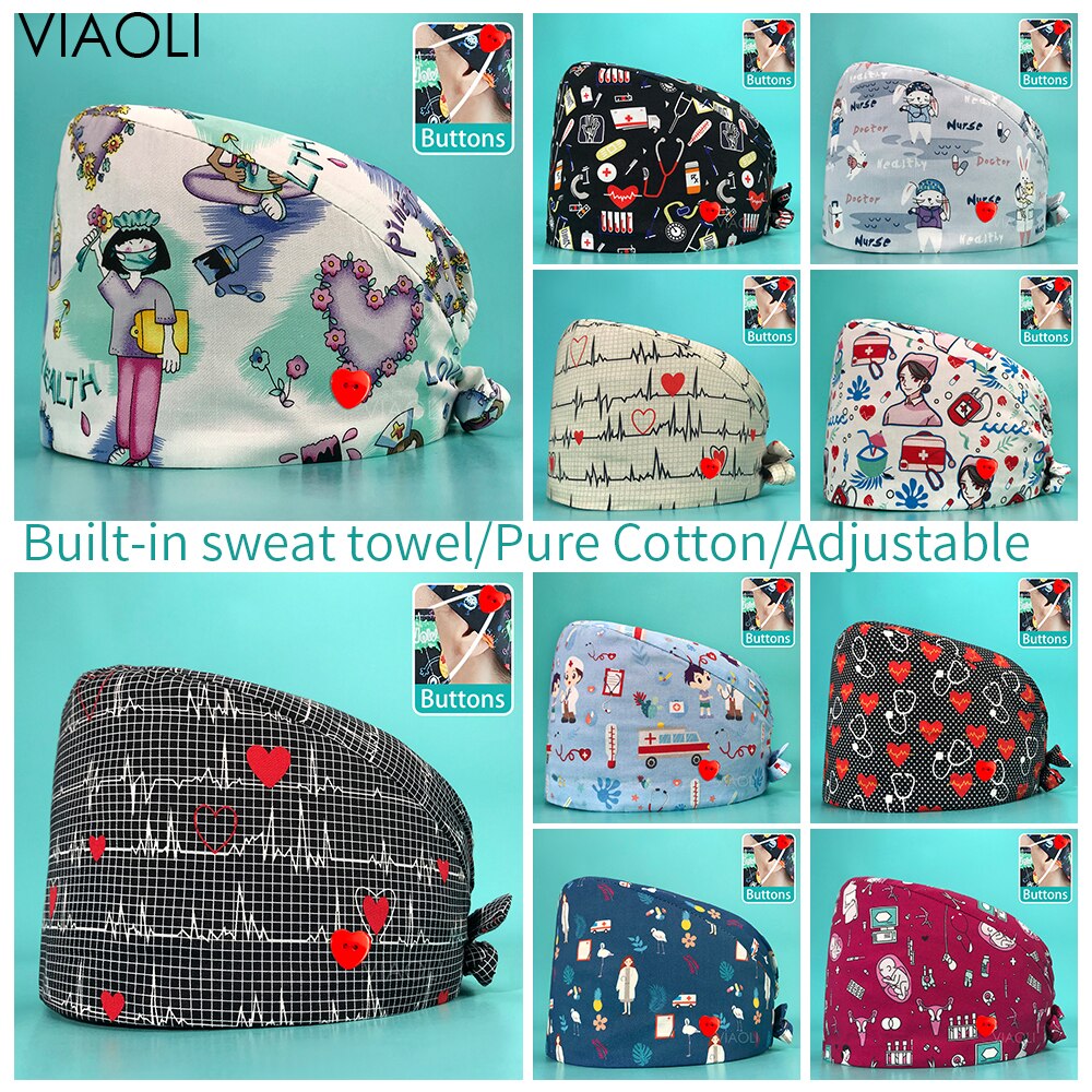 Unisex kosmetolog keps arbetsmössa skönhet keps tryck spa arbetshatt ledig unisex skrubbmössa hälsoarbetare bomullsmössa lab dammsäker