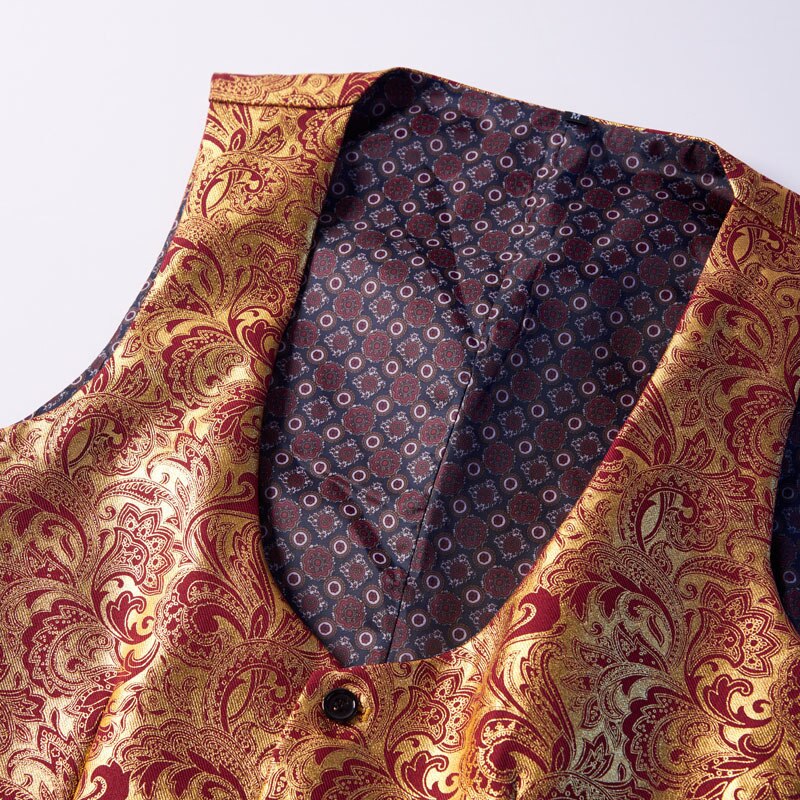 Pyjtrl jakke + vest herre todelt sæt guld blomstermønster print sjal revers slim fit bryllup gallakjole smoking kostume