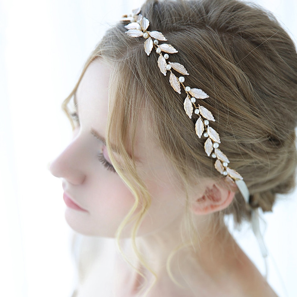 Adorno capilar nupcial de boda minimalista Vintage hojas enredadera para el cabello tocados de perlas decorativas para niñas o mujeres agraciadas