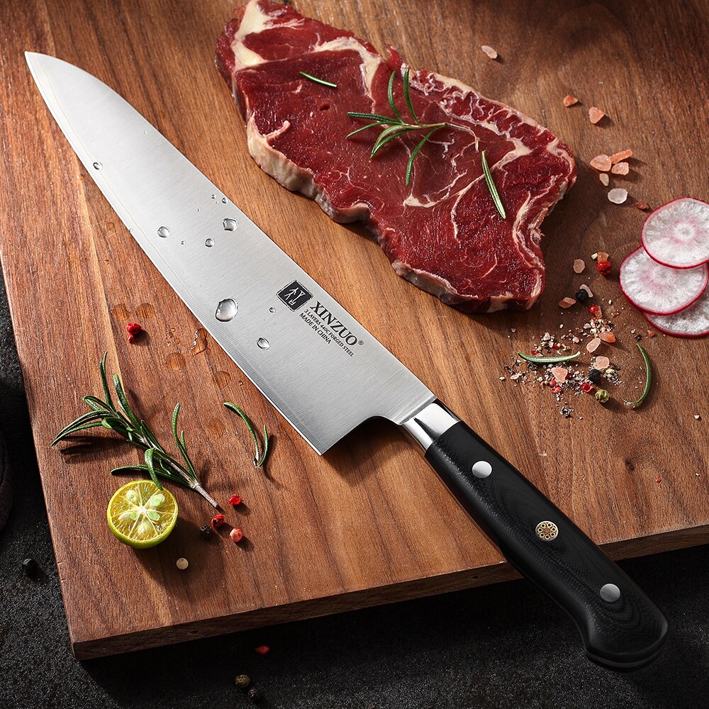 XINZUO Butcher's Knife 3 Layers 440C Forged Steel Stainless Steel 210mm Gyuto Knife 60 HRC Kitchen Chef Knives G10 Handle