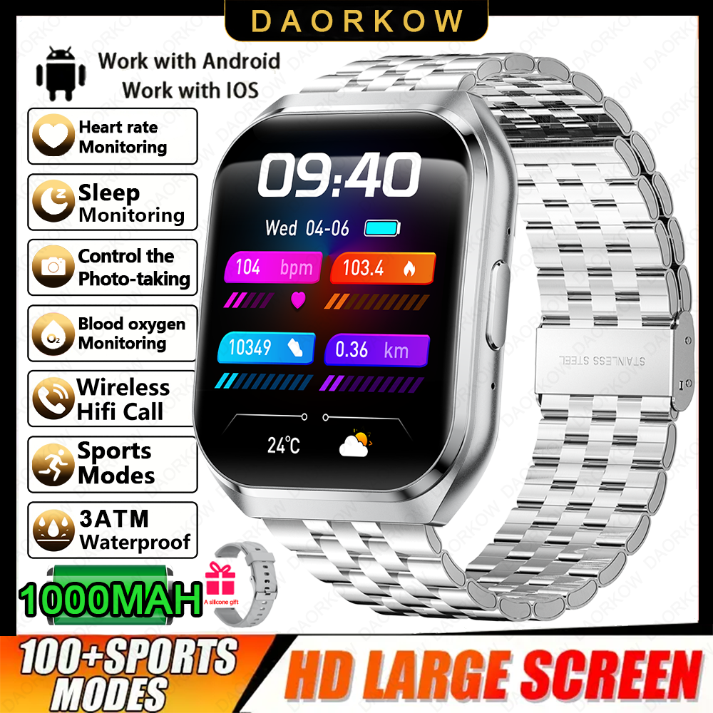 Nuovo Smart Watch Uomo 1000mAh Standby lungo Smartwatch esterno Uomo IP68 Impermeabile Frequenza cardiaca Sport BT Chiamata Batteria grande Orologio intelligente: Oro