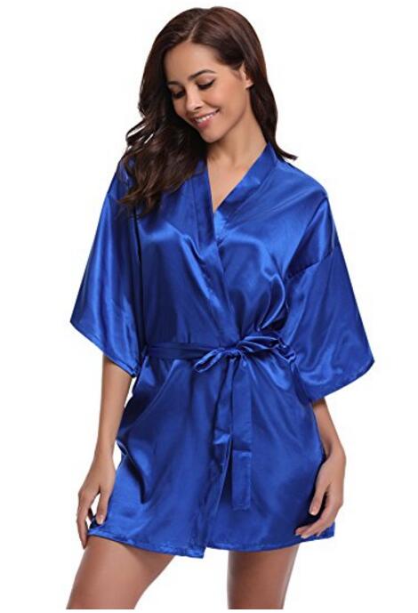 Vrouwen zijden satijnen korte nachtjapon effen kimono badjas badjas sexy badjas peignoir femme bruiloft bruid bruidsmeisjesjas: Xl / Ivoor