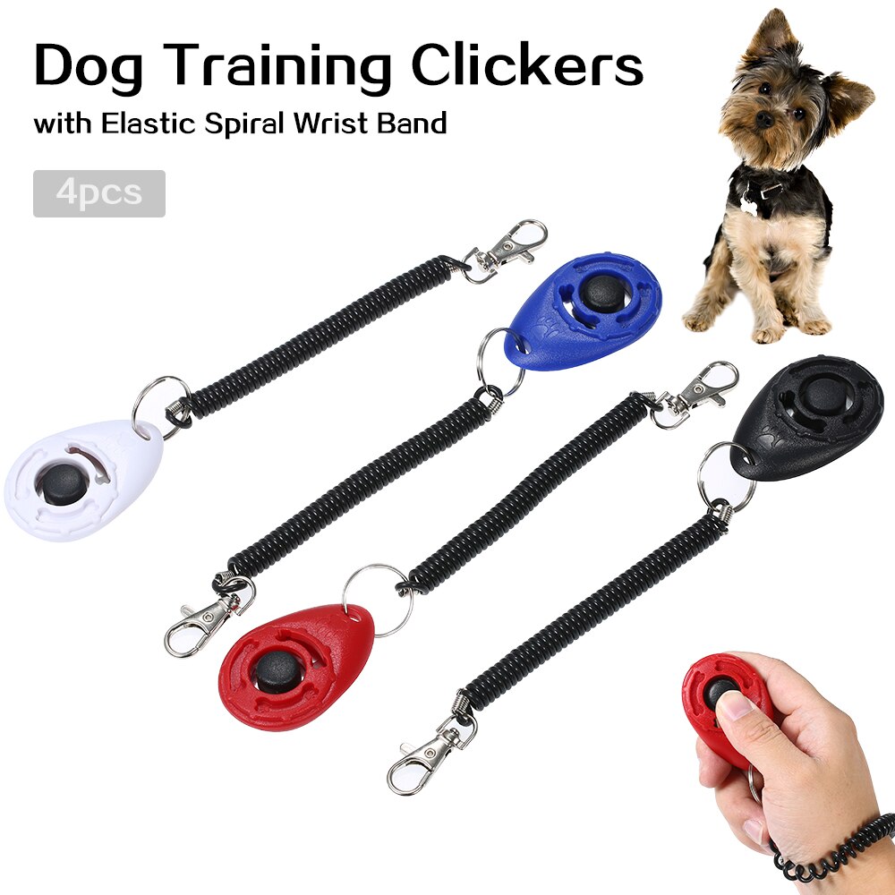 4 teile/satz Hund Ausbildung Clicker mit Elastische Spirale Handgelenk Band für Hund Spielen Spielzeug Einstellbar Handgelenk Gurt Klang Schlüssel Kette
