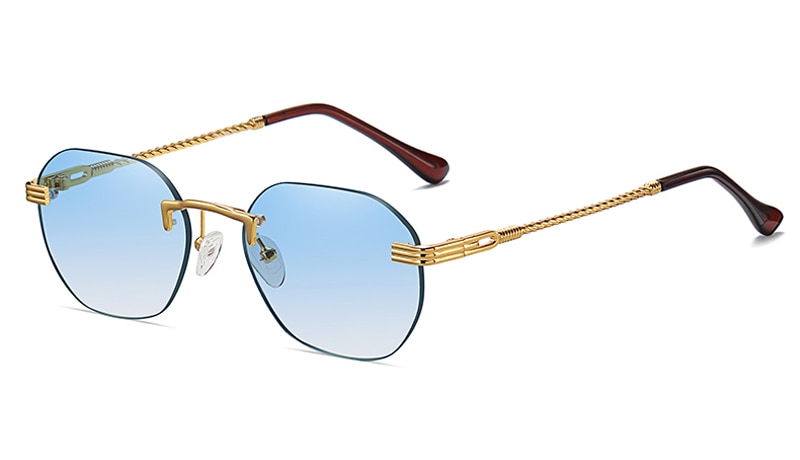 Peekaboo brown frameless gold metal ladies sunglasses rimless gradient lens blue sun glasses for men uv400 summer: gold with blue