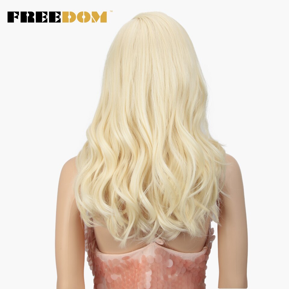 Vrijheid Synthetische Lace Pruik 20 Inche Body Wave Ombre Blond 613 Asymmetrie Pruiken Voor Zwarte Vrouwen Hittebestendige Mode Pruik