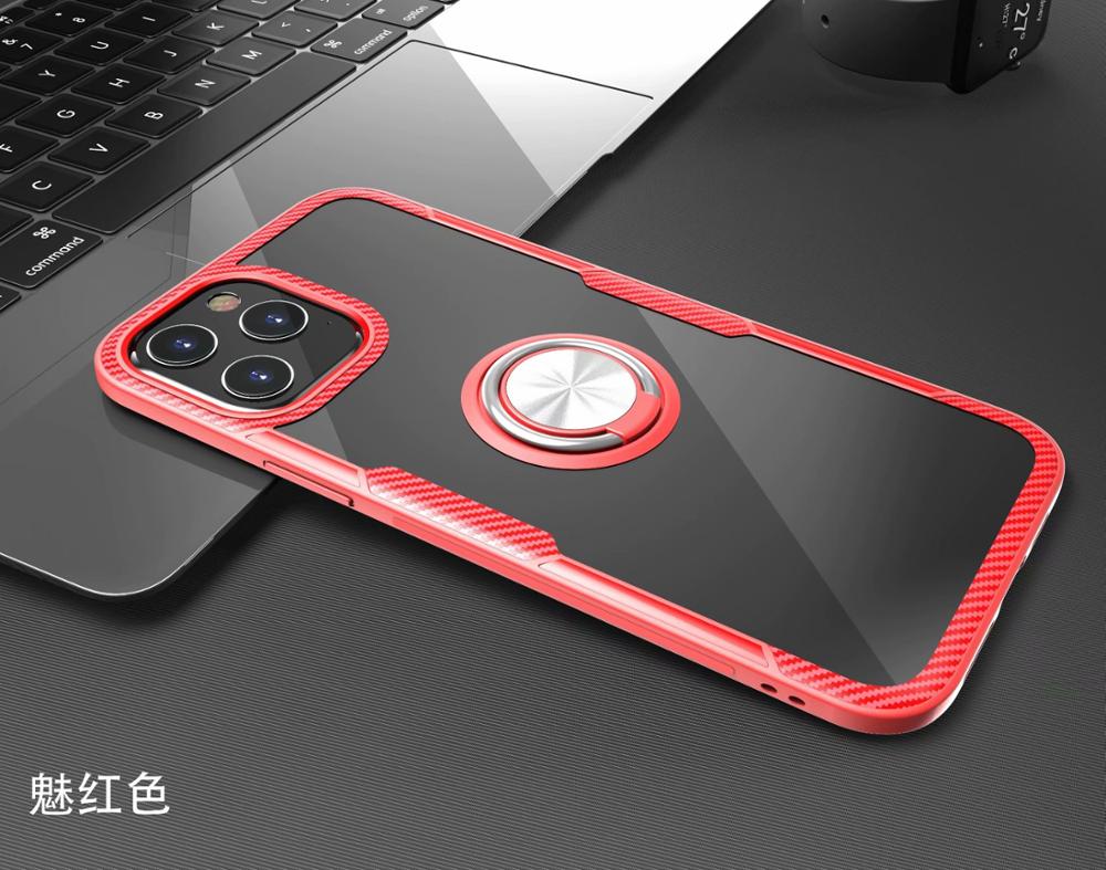 Til eple iphone 12 pro max deksel hardt med ringstativ magnet gjennomsiktig beskyttende bakdeksel deksel til iphone 11 12 pro 12 max: denim / Rød