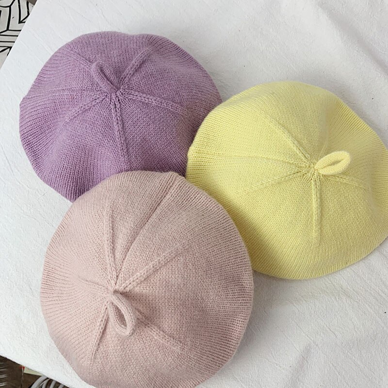 Gorros coreanos para bebé, Boina de Color sólido para niñas, Boina de punto Vintage para otoño e invierno, gorro de pintor artístico para niños