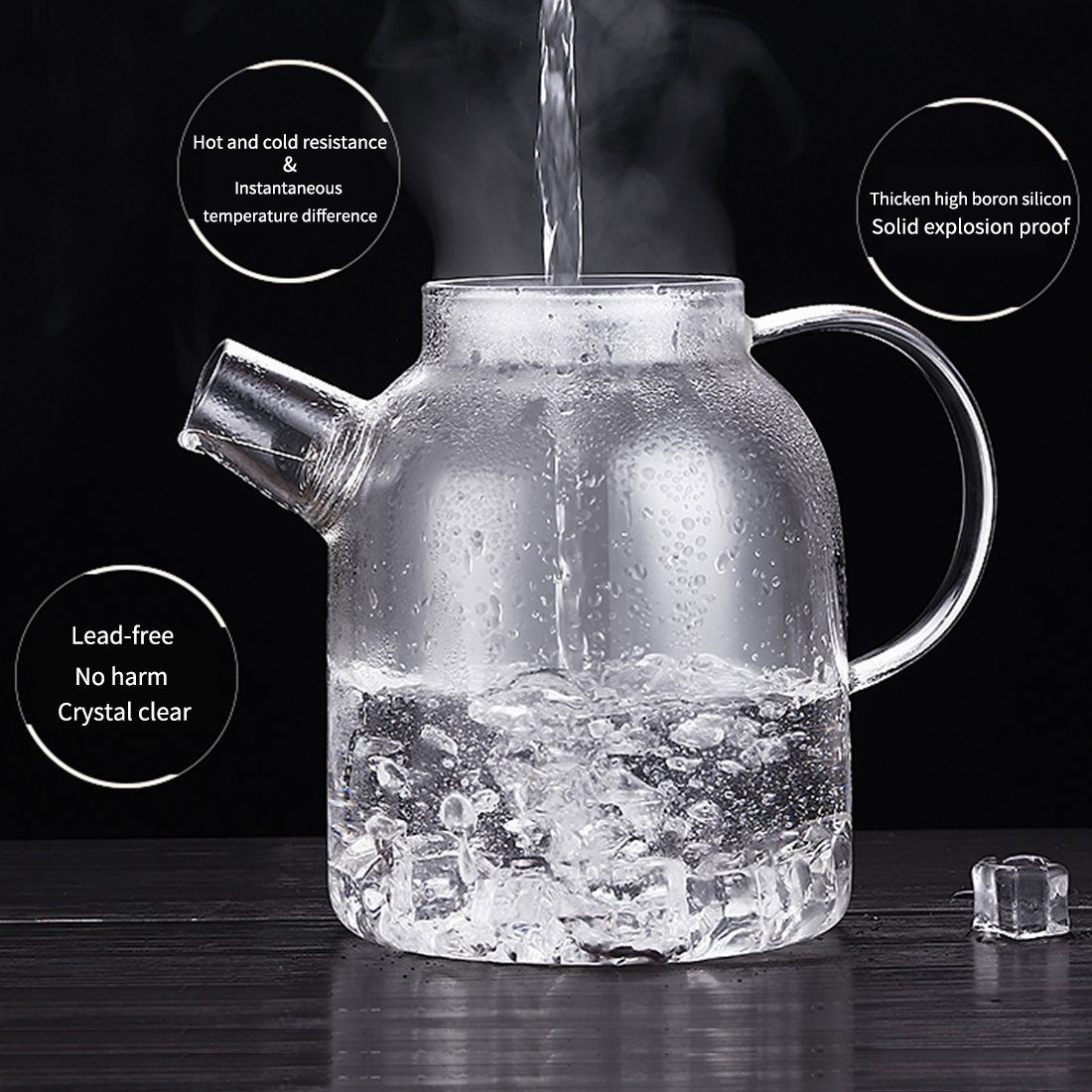 Resistant Transparent Glass Kettle TOD-1800ml Water Pitcher, Teapot Coffee Juice Jug with Stainless Strainer Functional