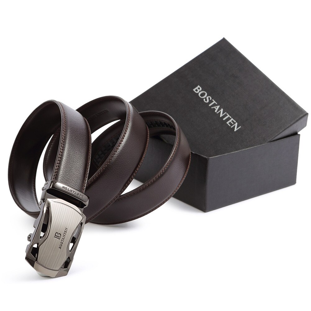 BOSTANTEN mannen Riem Koe Lederen Riemen Mode Automatische Gesp Zwart Lederen Riemen voor Mannen 3.4 cm Breedte: Coffee / 120cm