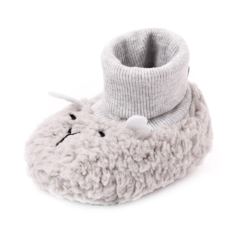 Warme schoenen kunnen schoenen veroorloven lam babyschoenen plus fluwelen schoenen schattige cartoon zachte comfortabele onderkant 0-1 peuterschoenen: Grijs / 7-12 maanden