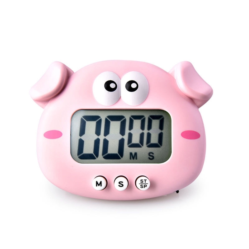 Niedlicher Cartoon-Tier-Countdown-Timer, Frosch-Kuh, digitaler Kochtimer mit Ständer: Black