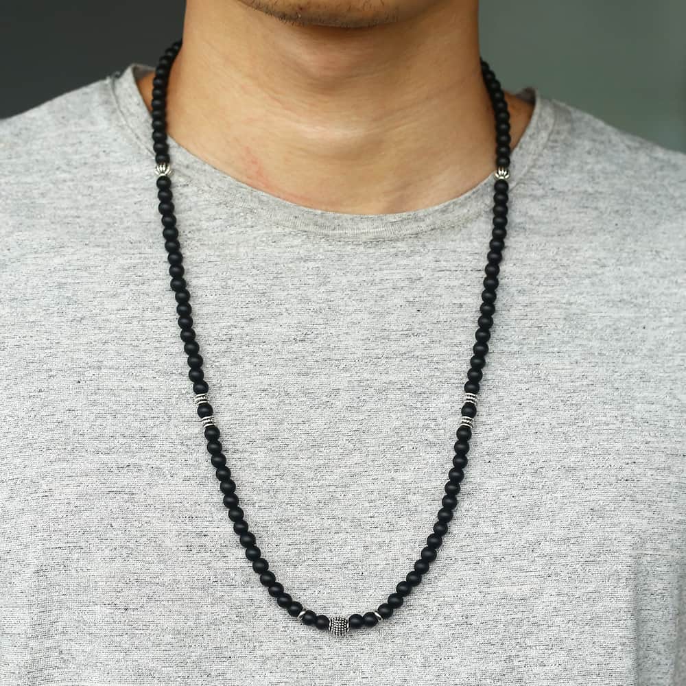 Collier homme Unique argent acier inoxydable flèche pendentif mat noir verre perlé collier mâle bijoux directe DNM07