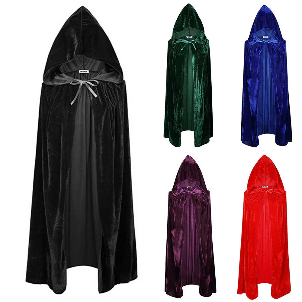 Combhasaki-capa de veludo para adulto, capa com capuz, traje medieval, bruxa, wicca, vampiro, halloween, vestido de comprimento total, casacos