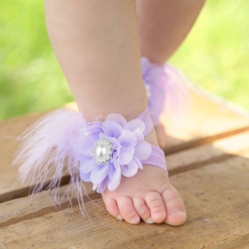 Baby Meisjes Bloem Sandaal Hoofdband Elastische Haarband & Peuter Barefoot Sandalen 1 Paar Baby Photo Prop Set