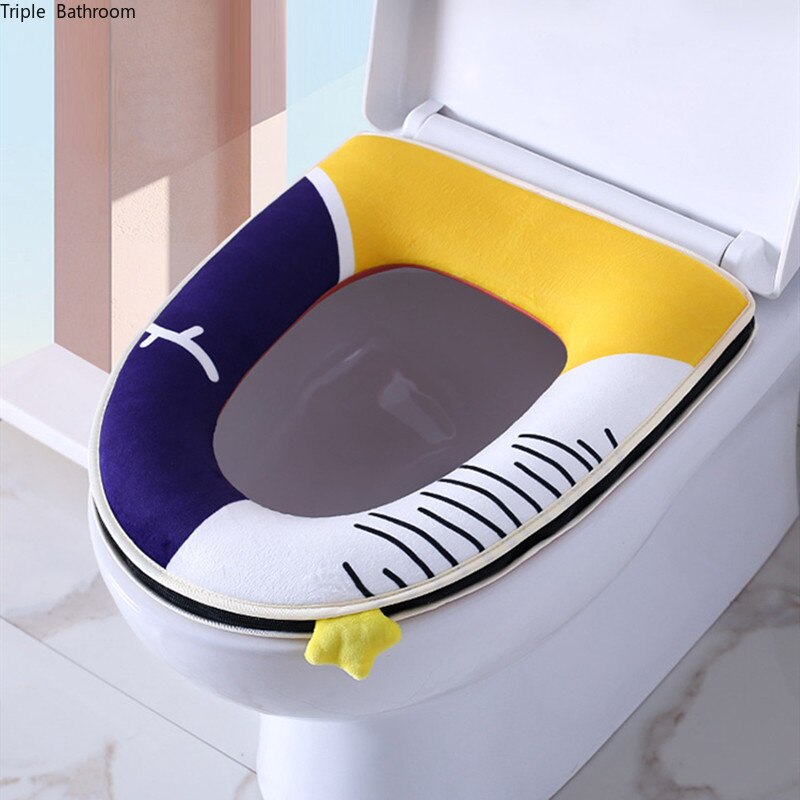 Universal Winter Type Keep Warm Toilet Mat with Zipper Waterproof Washable Plush Toilet Set Home Bathroom Accessories Cushion